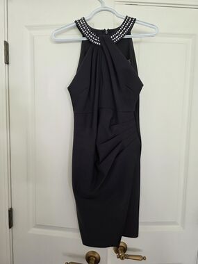 Alex Evenings Black Embellished Halter Midi Dress